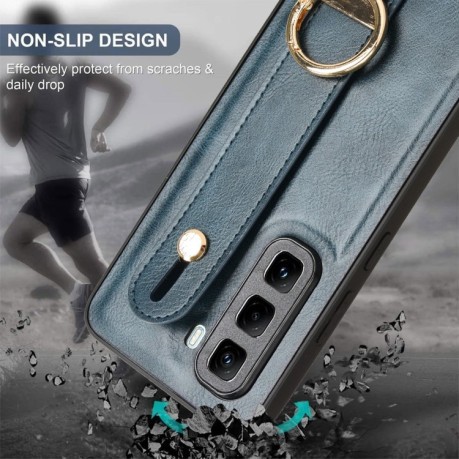 Противоударный чехол Wristband Leather Back для Infinix Hot 50 Pro 4G - синий
