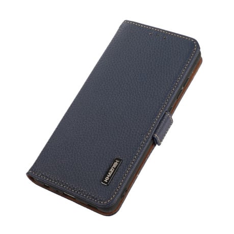 Кожаный чехол-книжка KHAZNEH Genuine Leather RFID для Xiaomi Redmi Note 12 Pro 5G/Poco X5 Pro - синий