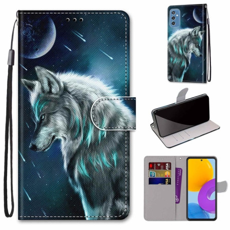 Чехол-книжка Coloured Drawing Cross для Samsung Galaxy M52 5G - Pensive Wolf