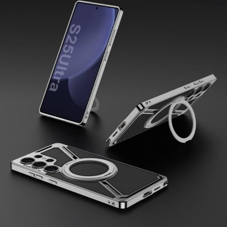 Протиударний чохол GKK Electroplating Leather Shape Disassemble MagSafe Not Included Pen для Samsung Galaxy S25 Ultra 5G - Mountain Gray
