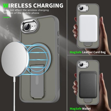 Противоударный чехол Acrylic Hybrid TPU MagSafe Holder для iPhone 16e - черный