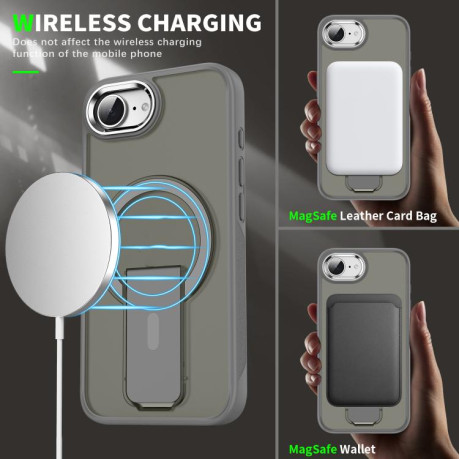 Противоударный чехол Acrylic Hybrid TPU MagSafe Holder для iPhone 16e - черный