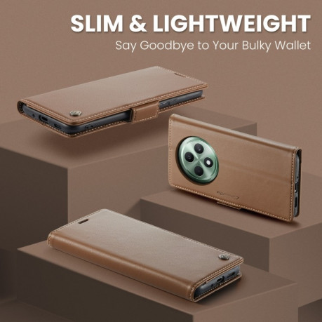 Чехол-книжка CaseMe 023 Butterfly Buckle Litchi Texture RFID Anti-theft Leather для OPPO Reno12 F/12 FS 5G - коричневый