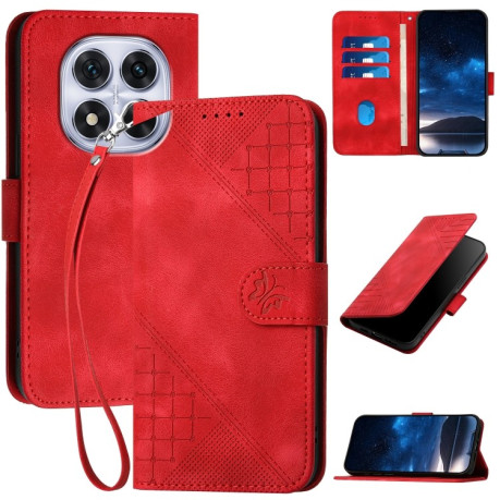 Чохол-книжка Grid Butterfly Embossed Pattern Flip Leather для Xiaomi Redmi Note 14 Pro 5G/Poco X7 - червоний