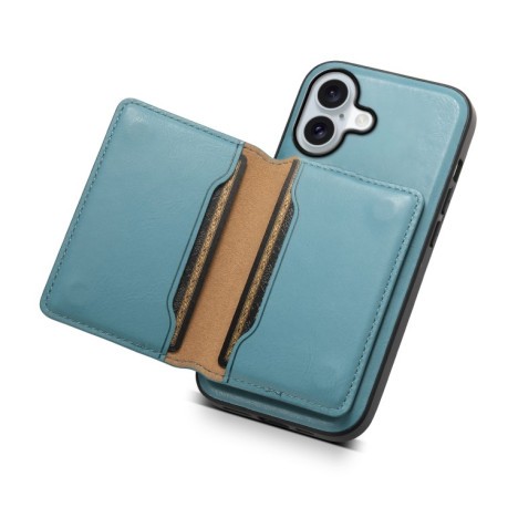 Чехол Denior Cowhide Texture Leather MagSafe Detachable Wallet для iPhone 16 Plus - синий