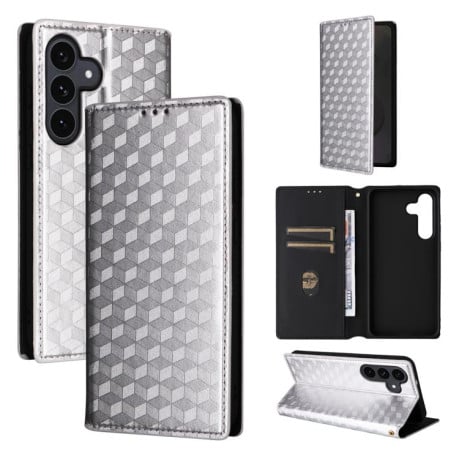 Чохол-книжка Cubic Grid з фактурою Calf на Samsung Galaxy S25 FE 5G - сріблястий