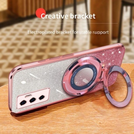 Противоударный чехол Plated Gradient Glitter Round Holder для Vivo S10e / V23e 4G / 5G - серебристый