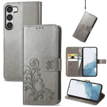 Чехол-книжка Four-leaf Clasp Embossed на Samsung Galaxy S23 5G - серый