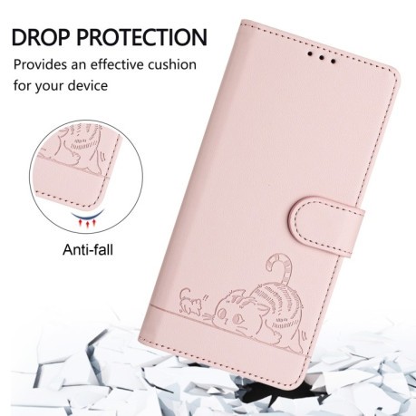 Чехол-книжка Cat Embossing Pattern на Realme GT 7 Pro 5G - розовый