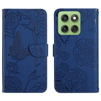 Чехол-книжка с мягкой фактурой и тиснением Butterfly на Motorola Edge 60 Pro - синий