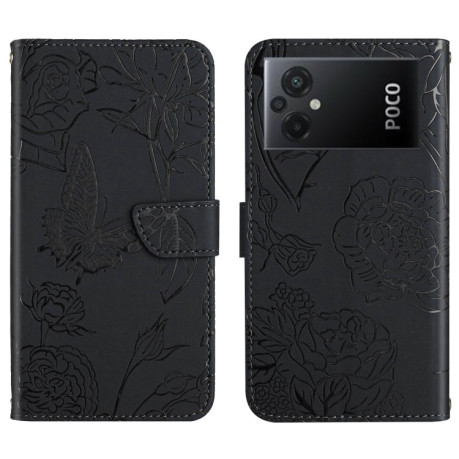 Чехол-книжка Skin Feel Butterfly Embossed для Xiaomi Poco M5 4G/5G/M4 5G - черный