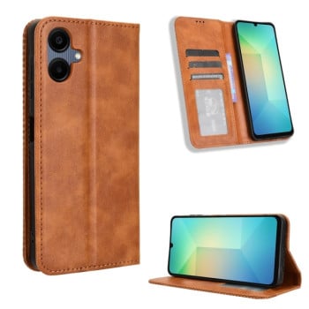 Чехол-книжка Magnetic Buckle Retro Crazy Horse Texture на Samsung Galaxy A06 - коричневый