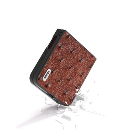 Кожаный чехол ABEEL Genuine Leather Ostrich Texture для Motorola Razr 60 Ultra - кофейный