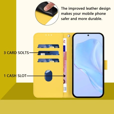 Чехол-книжка с мягким покрытием (Skin Feel) со шнурком на Xiaomi Redmi Note 15 4G / 5G /Poco M8 164mm — лимонно-жёлтый