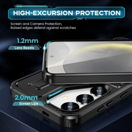 Протиударний чохол Ring Holder Carbon Fiber PC Hybrid TPU  для Samsung Galaxy S25+ 5G - чорний