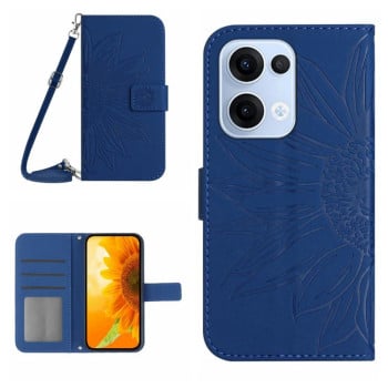 Чехол-книжка Skin Feel с рисунком подсолнуха на OPPO Reno13 Global - синий