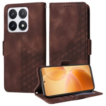 Чехол-книжка Embossed Rhombus Starry Leather для Xiaomi 14T Pro - коричневый
