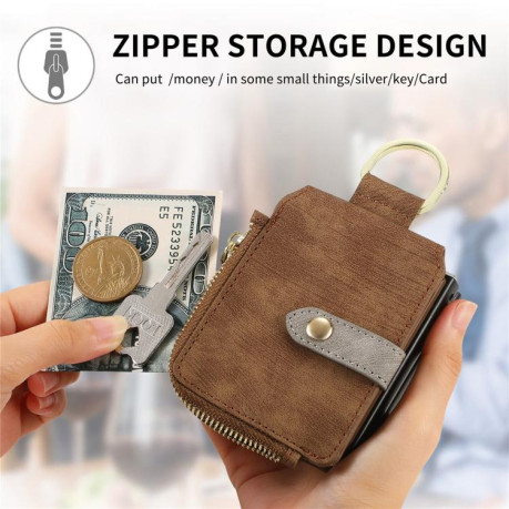 Чехол Cross Leather Ring Vertical Zipper Wallet для Motorola Razr 60 Ultra - коричневий