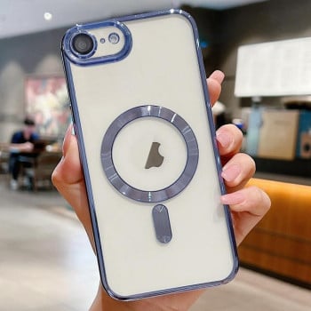 Противоударный чехол Electroplating (Magsafe) для iPhone 16e - голубой