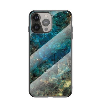 Стеклянный чехол Marble Pattern для iPhone 13 Pro - Emerald