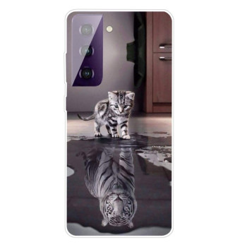 Чехол Colored Drawing Clear на Samsung Galaxy S21- Reflection Cat Tiger