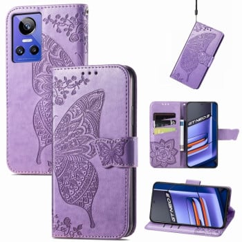 Чехол-книжка Butterfly Love Flower Embossed для Realme GT Neo 3 - светло-фиолетовый