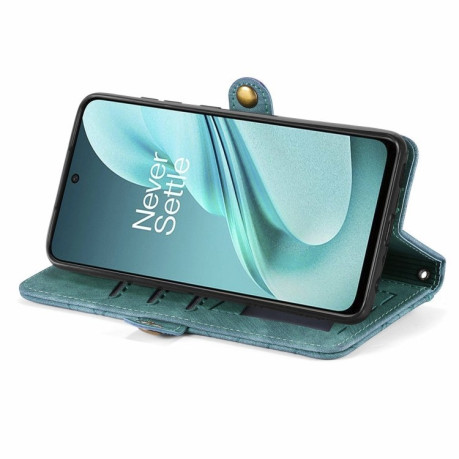 Чехол-книжка Geometric Zipper Wallet Side Buckle Leather для OnePlus Nord N30 SE - зеленый