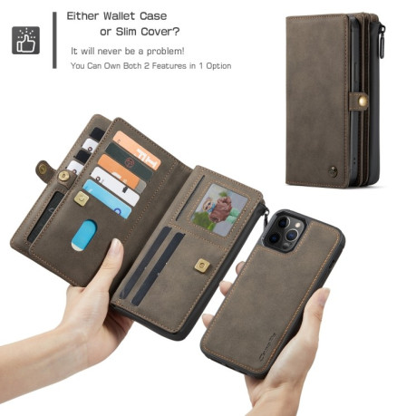 Кожаный чехол-кошелек CaseMe 018 на iPhone 12 / 12 Pro - коричневый