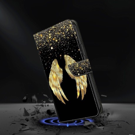 Чехол-книжка Crystal 3D Shockproof Protective Leather для iPhone 15 Pro Max - Golden Wings