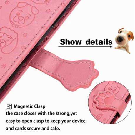 Чехол-книжка Cute Cat and Dog Embossed на Xiaomi Mi Note 10 Lite - розовый