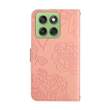 Чехол-книжка с мягкой фактурой и тиснением Butterfly на Motorola Edge 60 Pro - розовый