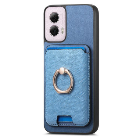 Чехол Retro Cross Leather Ring Vertical Insert Card Bag MagSafe для Motorola Moto G35 5G - синий