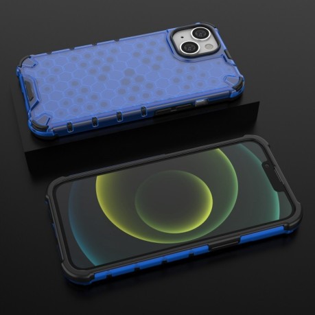 Противоударный чехол Honeycomb with Neck Lanyard для iPhone 14 - синий