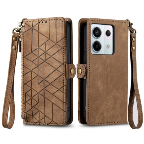 Чехол-книжка Geometric Zipper Wallet Side Buckle Leather для Redmi Note 13 Pro 4G / POCO M6 Pro 4G  - коричневый