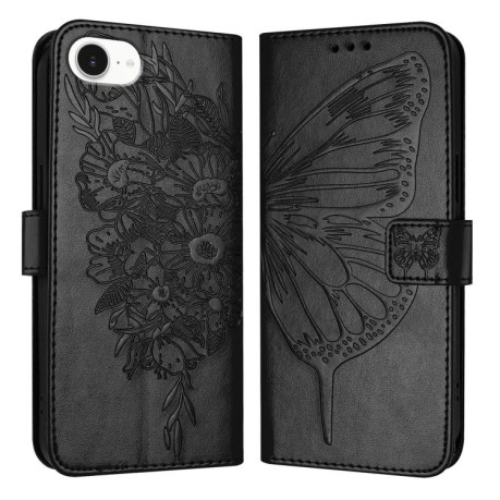 Чехол-книжка Embossed Butterfly для iPhone 16e - черный