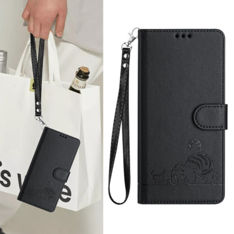 Чехол-книжка Cat Embossing Pattern на Realme GT 7 Pro 5G - черный