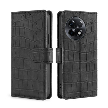 Чохол-книжка з м'яким покриттям (Skin Feel), фактура крокодил (Crocodile Texture) на OnePlus 11R / Ace 2 - чорний