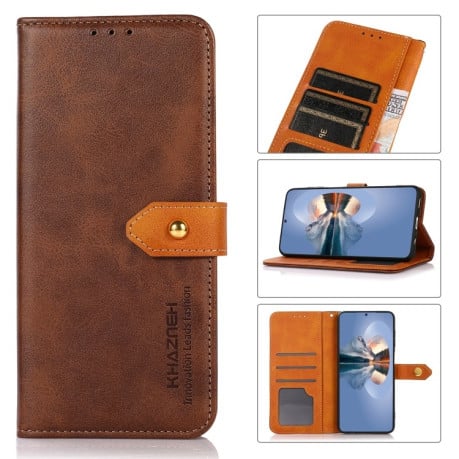 Чохол-книжка KHAZNEH Dual-color Cowhide для iPhone 15 Pro - коричневий
