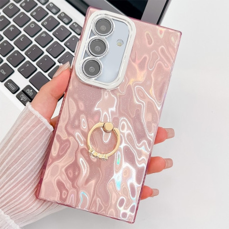 Протиударний чохол Plating Glitter Texture Ring Holder  для Samsung Galaxy A36 5G - Pink Wrinkles
