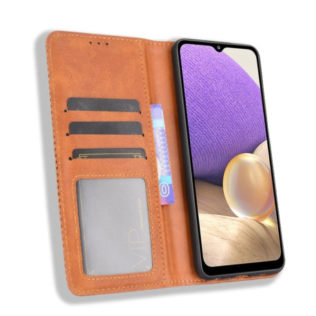 Чехол-книжка Magnetic Buckle Retro на Samsung Galaxy A32 5G- коричневый
