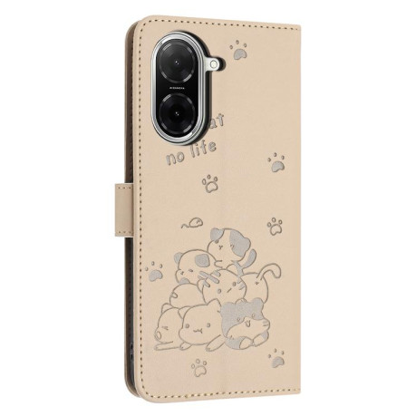Чехол-книжка Embossed Kitten Phone Leather для Xiaomi Redmi A5 4G / Poco C71 - бежевый