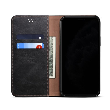 Чехол-книжка Simple Wax Crazy Horse для Samsung Galaxy S22 Ultra 5G - черный
