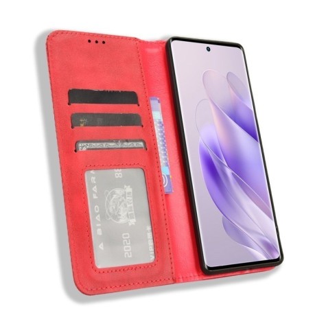 Чехол-книжка Magnetic Buckle Retro Crazy Horse Texture на Infinix Zero 30 4G - красный