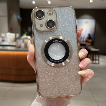 Противоударный чехол Glitter Gradient для iPhone 15 - золотой