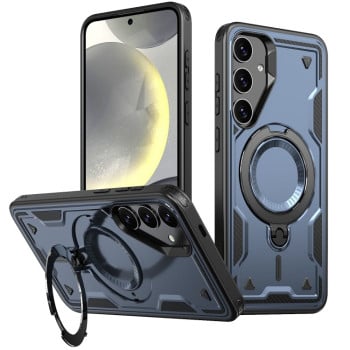 Противоударный чехол MagSafe Holder Armor PC Hybrid для Samsung Galaxy S24 FE 5G - синий