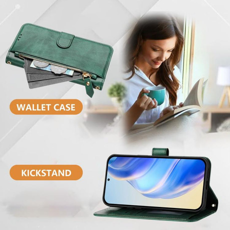 Чехол-книжка Multi-Card Slots Zipper Wallet на Realme Note 80 4G — зелёный