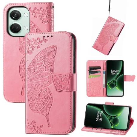 Чехол-книжка Butterfly Love Flower Embossed для OnePlus Nord 3 - розовый