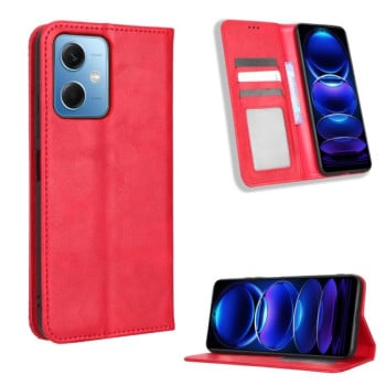 Чехол-книжка Magnetic Buckle Retro Crazy Horse Texture на Xiaomi Redmi Note 12 5G - красный