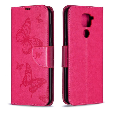 Чохол-книжка Butterflies Pattern на Xiaomi Redmi 10X / Note 9 - пурпурно-червоний