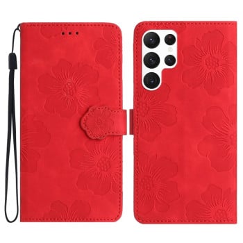 Чехол-книжка Flower Embossing Pattern для Samsung Galaxy S24 Ultra 5G - красный